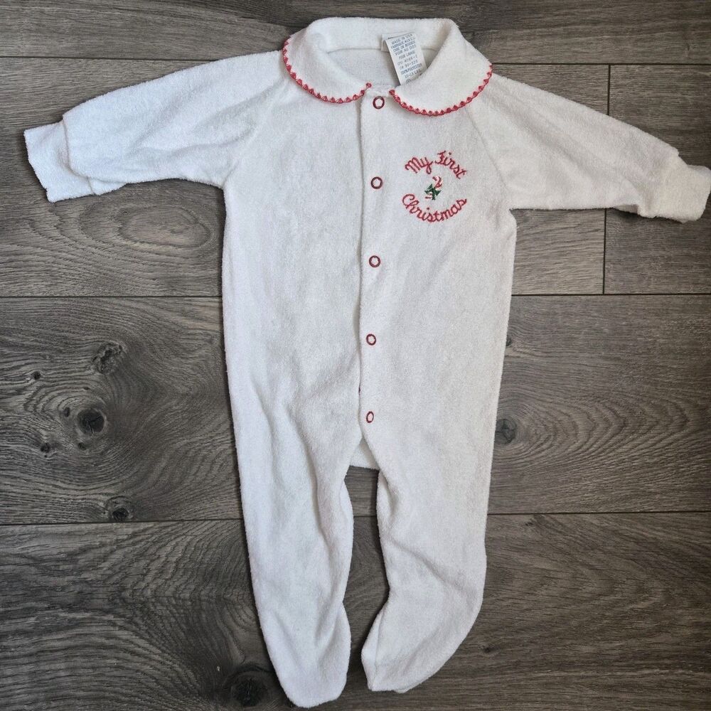 VTG 80s Alexis Baby Sleeper My First Christmas Terry Footie S 3M 10-13 lb USA